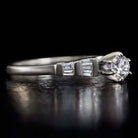 1/2CT ROUND DIAMOND ENGAGEMENT RING G VS CENTER 18K WHITE GOLD BAGUETTE COCKTAIL