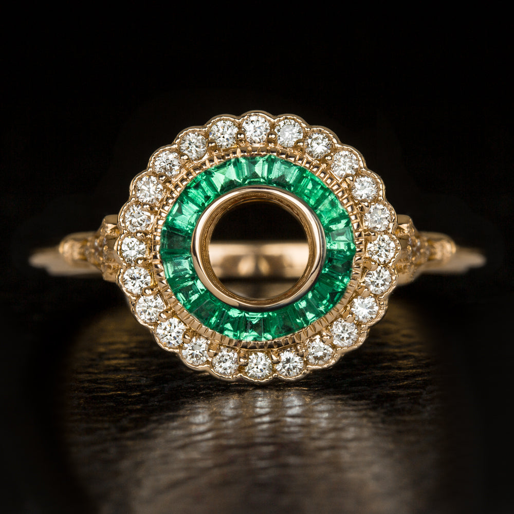 Art Deco Emerald & Diamond Checkerboard Ring — Isadoras Antique Jewelry