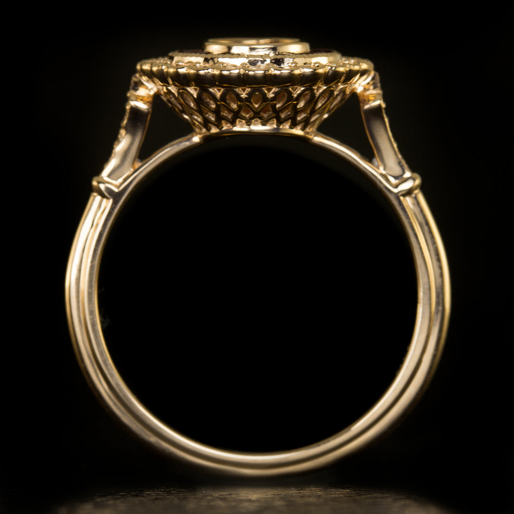 VINTAGE STYLE DIAMOND HALO EMERALD ENGAGEMENT RING SETTING ART DECO ROUND GOLD