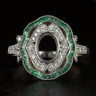 VINTAGE STYLE DIAMOND EMERALD HALO ENGAGEMENT RING SETTING OVAL SEMI MOUNT Ivy & Rose