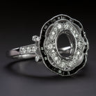 VINTAGE STYLE DIAMOND ONYX ENGAGEMENT RING SETTING OVAL SEMI MOUNT ART DECO 14k