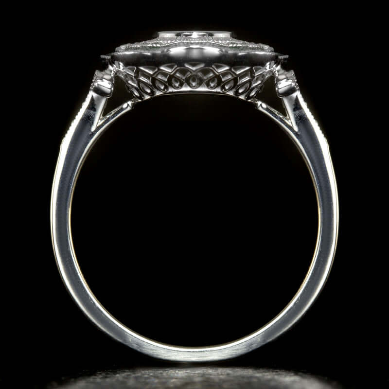 ART DECO SAPPHIRE DIAMOND SEMI MOUNT ENGAGEMENT RING OVAL SETTING VINTAGE STYLE