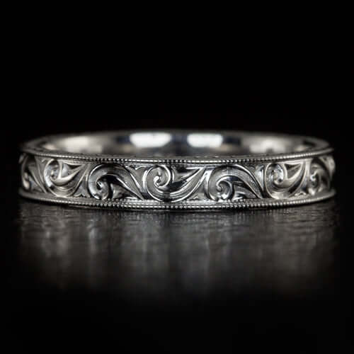 ART DECO ENGRAVED WEDDING BAND STACKABLE COCKTAIL RING VINTAGE STYLE ...