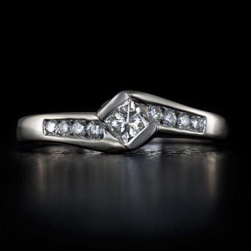 NATURAL 3/4ct ROUND PRINCESS CUT DIAMOND ENGAGEMENT RING COCKTAIL 14K WHITE GOLD