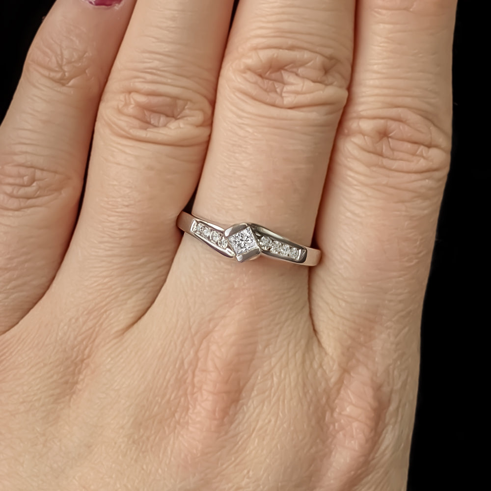NATURAL 3/4ct ROUND PRINCESS CUT DIAMOND ENGAGEMENT RING COCKTAIL 14K WHITE GOLD