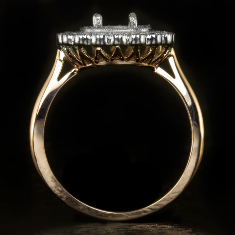VINTAGE STYLE HALO DIAMOND RING SETTING CUSHION EMERALD CUT SEMI-MOUNT ROSE GOLD