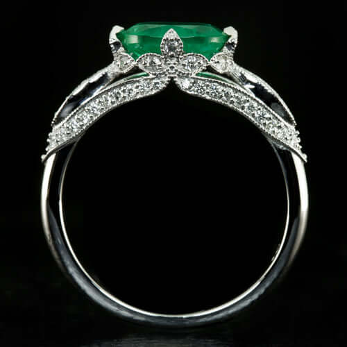 1ct NATURAL EMERALD OVAL DIAMOND VINTAGE STYLE COCKTAIL RING ART DECO WHITE GOLD