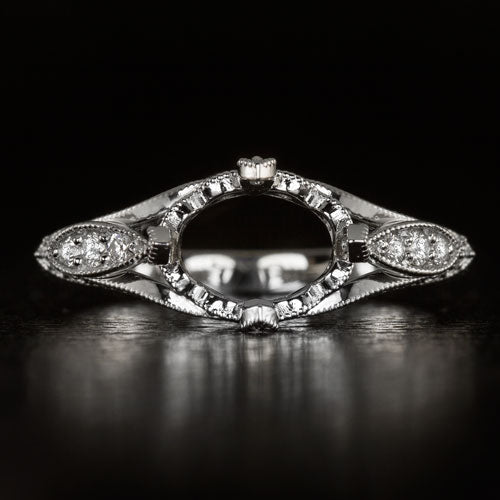 VINTAGE STYLE DIAMOND ENGAGEMENT RING E-W SETTING OVAL MOUNT 6 X 8mm 14K FLORAL