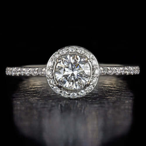 EXCELLENT CUT ROUND DIAMOND CLASSIC HALO ENGAGEMENT RING 14K WHITE GOLD 3/4ct