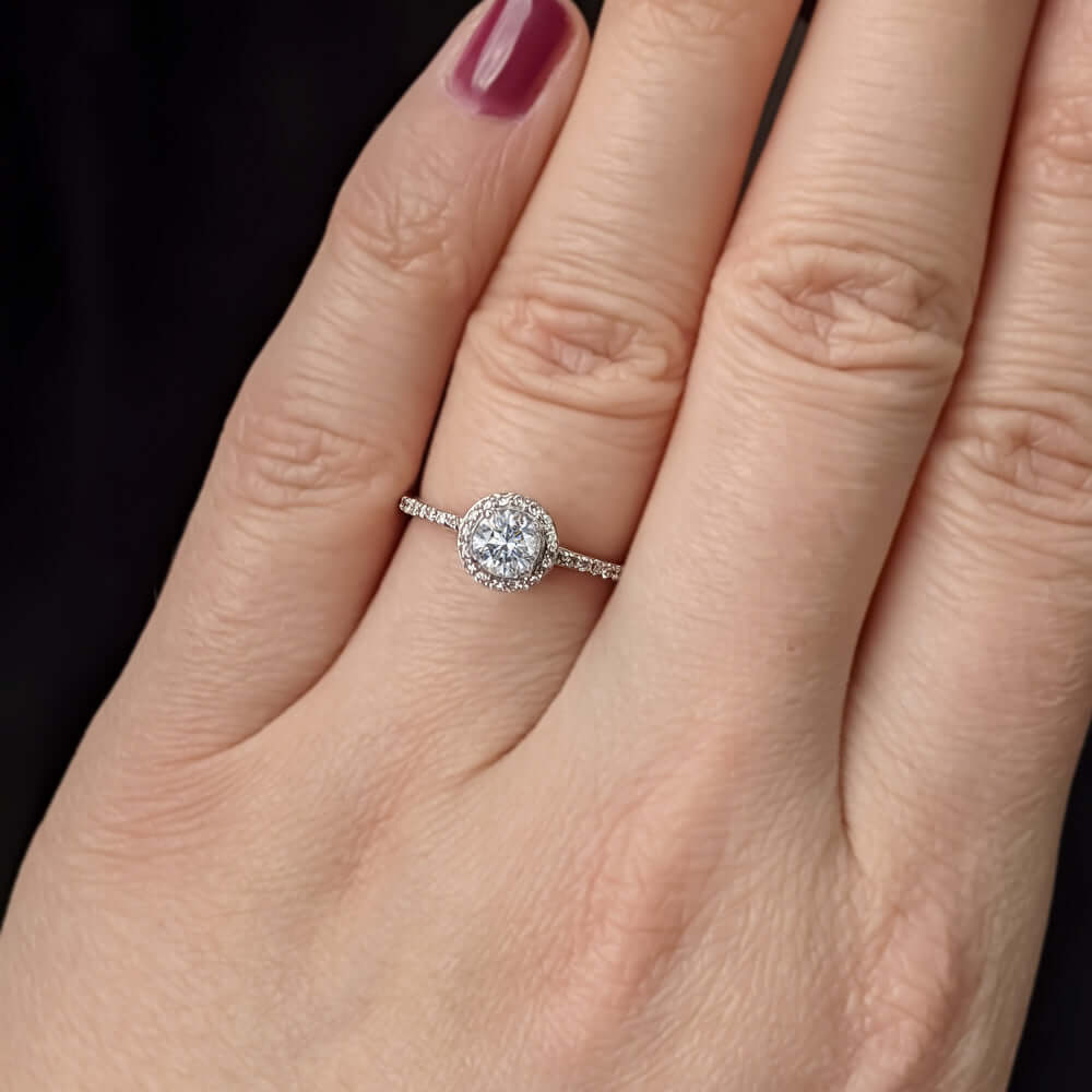 EXCELLENT CUT ROUND DIAMOND CLASSIC HALO ENGAGEMENT RING 14K WHITE GOLD 3/4ct
