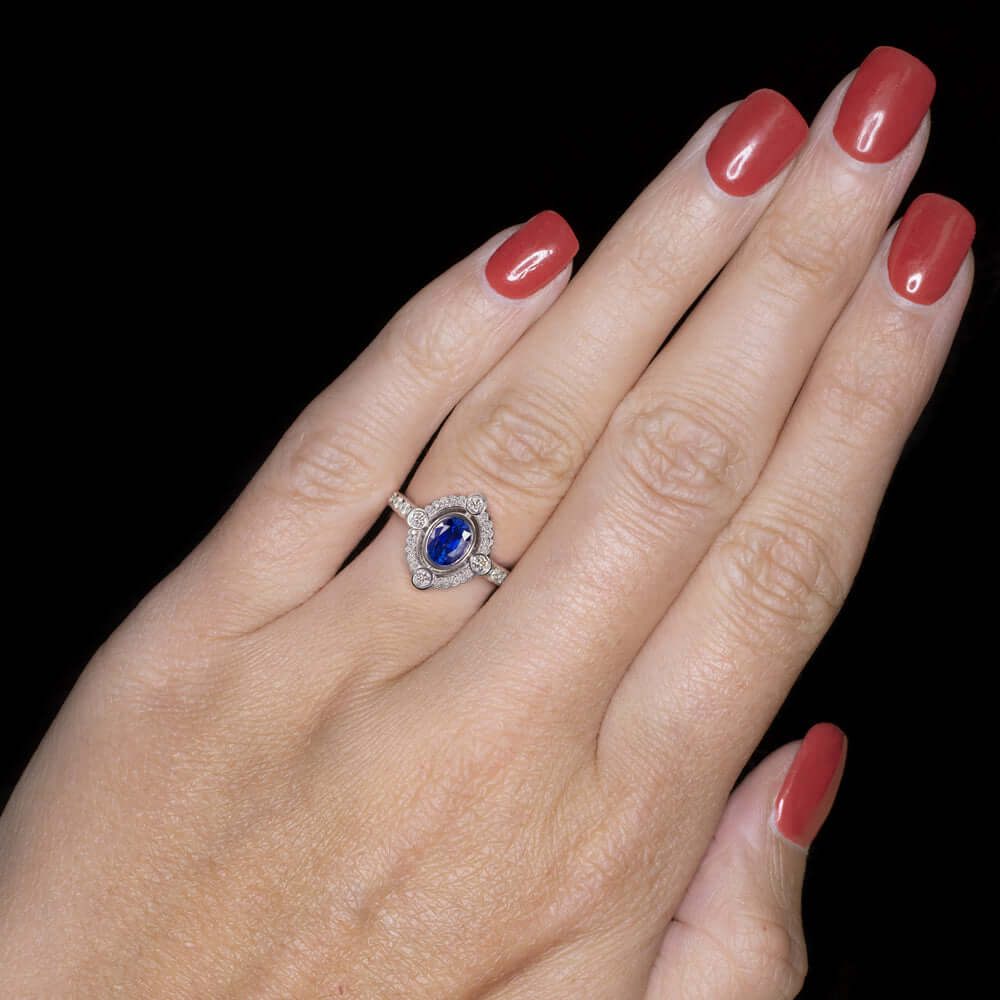 1ct NATURAL SAPPHIRE 1/3ct DIAMOND COCKTAIL RING VINTAGE STYLE HALO ENGAGEMENT Ivy & Rose