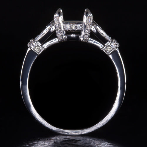 VINTAGE STYLE ROUND DIAMOND ART DECO ENGAGEMENT RING SETTING 14K WHITE GOLD 7mm