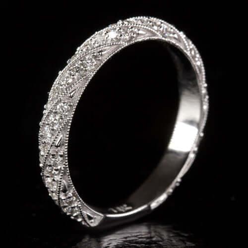 0.62ct DIAMOND PAVE WEDDING BAND ETERNITY COCKTAIL STACKING RING VINTAGE STYLE