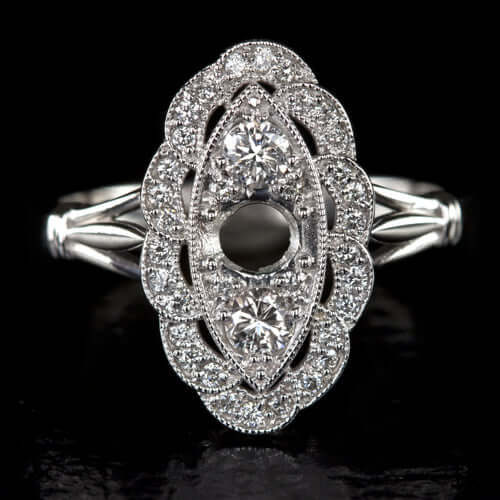 0.42ct VINTAGE DIAMOND ROUND COCKTAIL RING 3 STONE SETTING NAVETTE ART DECO 4mm Ivy & Rose