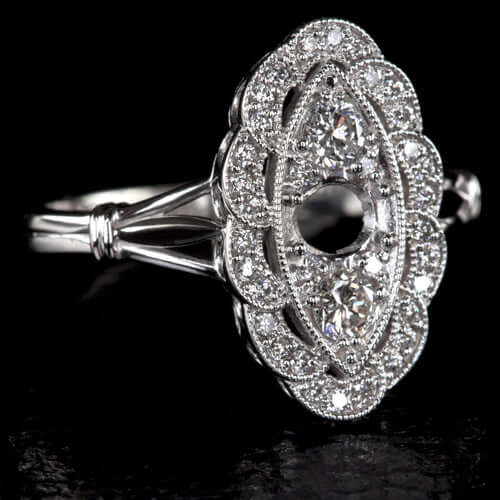 0.42ct VINTAGE DIAMOND ROUND COCKTAIL RING 3 STONE SETTING NAVETTE ART DECO 4mm Ivy & Rose