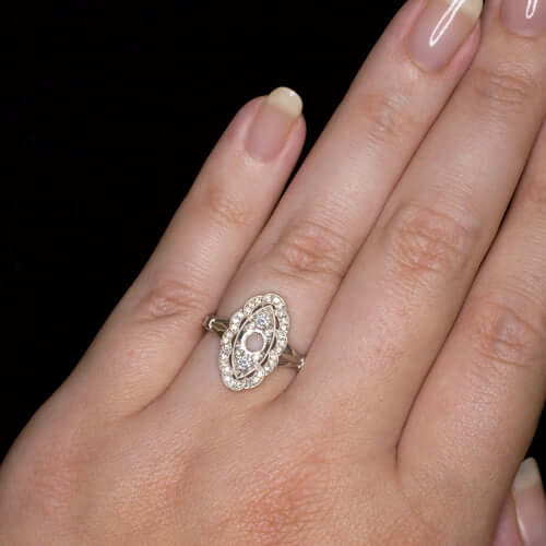 0.42ct VINTAGE DIAMOND ROUND COCKTAIL RING 3 STONE SETTING NAVETTE ART DECO 4mm Ivy & Rose