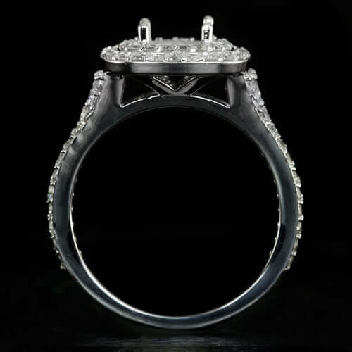 1.25ct DIAMONDS ROUND CUSHION CUT SEMI-MOUNT SETTING ENGAGEMENT RING 2 ROW HALO