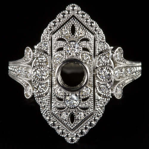 0.34ct DIAMOND ROUND COCKTAIL RING SETTING 4mm VINTAGE ART DECO WHITE GOLD MOUNT Ivy & Rose
