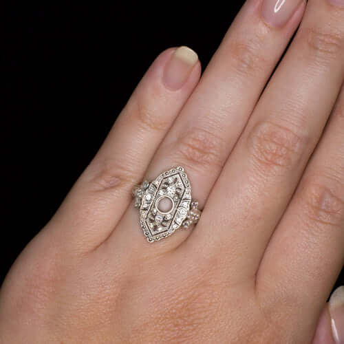 0.34ct DIAMOND ROUND COCKTAIL RING SETTING 4mm VINTAGE ART DECO WHITE GOLD MOUNT Ivy & Rose