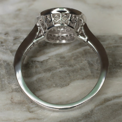 OVAL DIAMOND DOUBLE HALO ENGAGEMENT RING SETTING VINTAGE STYLE MOUNT WHITE GOLD