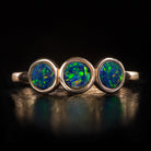 OPAL 3 STONE COCKTAIL RING NATURAL AUSTRALIAN STACKING BAND 14K ROSE GOLD BEZEL