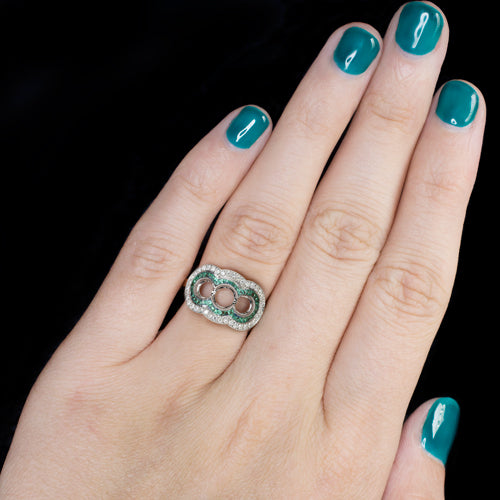 NATURAL EMERALD DIAMOND ART DECO ENGAGEMENT RING SETTING VINTAGE