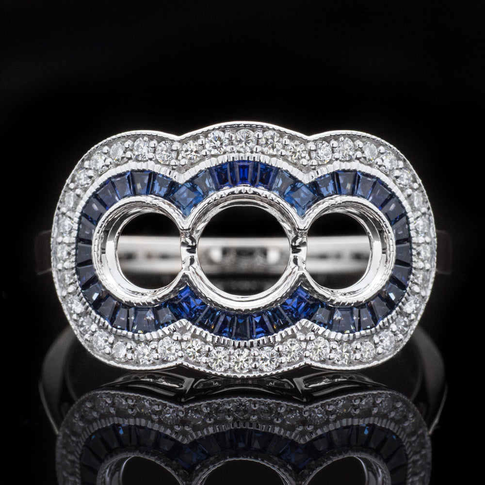 VINTAGE STYLE ART DECO DIAMOND SAPPHIRE STONE RING ROUND SETTING