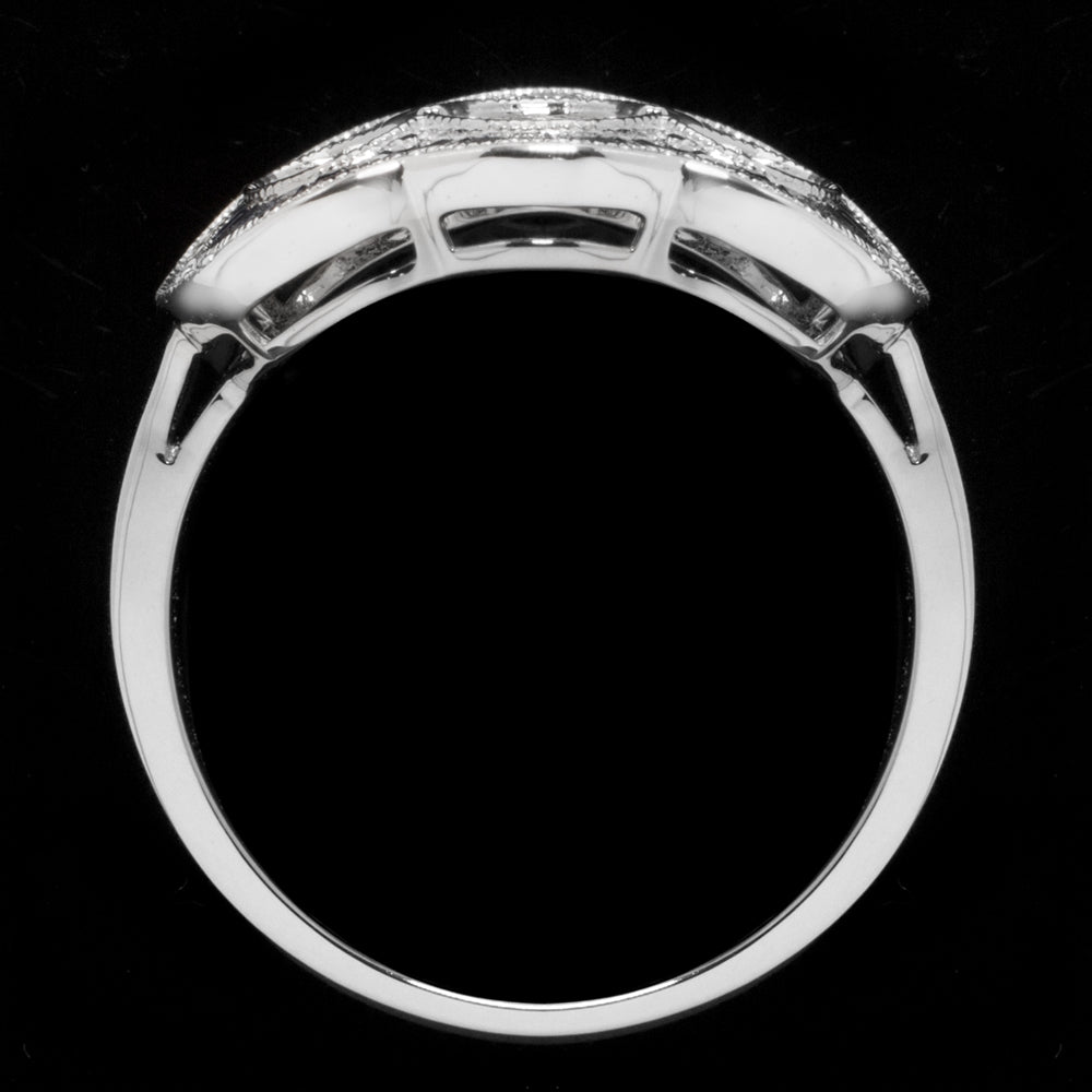 VINTAGE STYLE ART DECO DIAMOND SAPPHIRE 3 STONE RING ROUND SETTING ENGAGEMENT