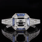 VINTAGE STYLE SAPPHIRE BAGUETTE DIAMOND ENGAGEMENT RING SETTING ASSCHER MOUNT