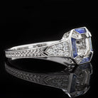 VINTAGE STYLE SAPPHIRE BAGUETTE DIAMOND ENGAGEMENT RING SETTING ASSCHER MOUNT