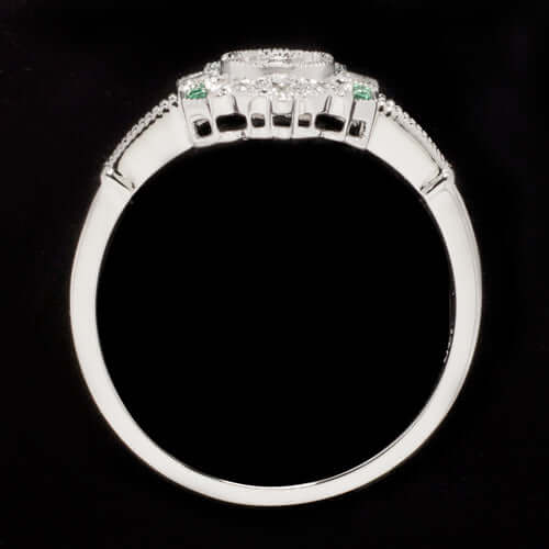 ART DECO GREEN EMERALD DIAMOND VINTAGE ENGAGEMENT RING SETTING ROUND CUT NATURAL