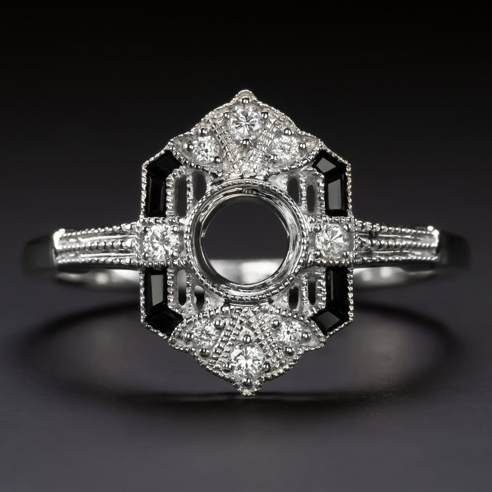 VINTAGE STYLE ONYX DIAMOND RING SETTING SEMI MOUNT COCKTAIL ART DECO TARGET
