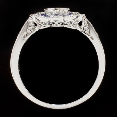 NATURAL SAPPHIRE DIAMOND FLORAL VINTAGE STYLE HALO ENGAGEMENT RING SETTING ROUND