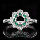 DIAMOND EMERALD VINTAGE STYLE DOUBLE HALO ENGAGEMENT RING SETTING 1/3CT ROUND 14
