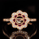 VINTAGE STYLE RUBY DIAMOND ROUND ENGAGEMENT RING ROSE GOLD SETTING ART DECO 14k