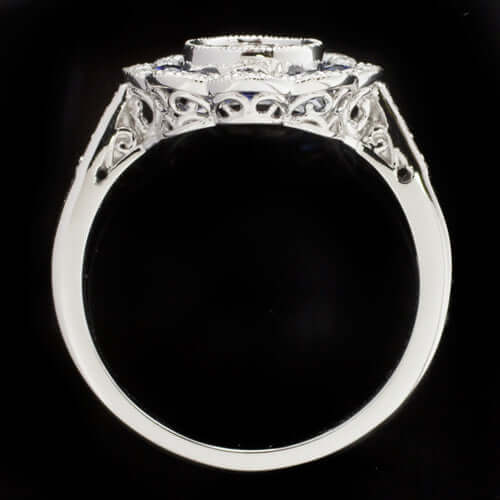 BLUE SAPPHIRE DIAMOND VINTAGE STYLE ENGAGEMENT RING SEMI MOUNT SETTING FLORAL