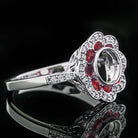 VINTAGE STYLE DIAMOND RUBY ROUND HALO ENGAGEMENT RING SETTING WHITE GOLD 6MM