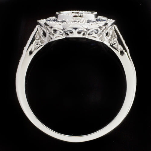 VINTAGE STYLE DIAMOND RUBY ROUND HALO ENGAGEMENT RING SETTING WHITE GOLD 6MM