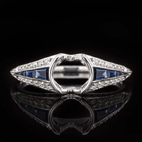 DIAMOND SAPPHIRE ROUND SETTING 6.5MM 1CT ENGAGEMENT RING VINTAGE STYLE TRIANGLE