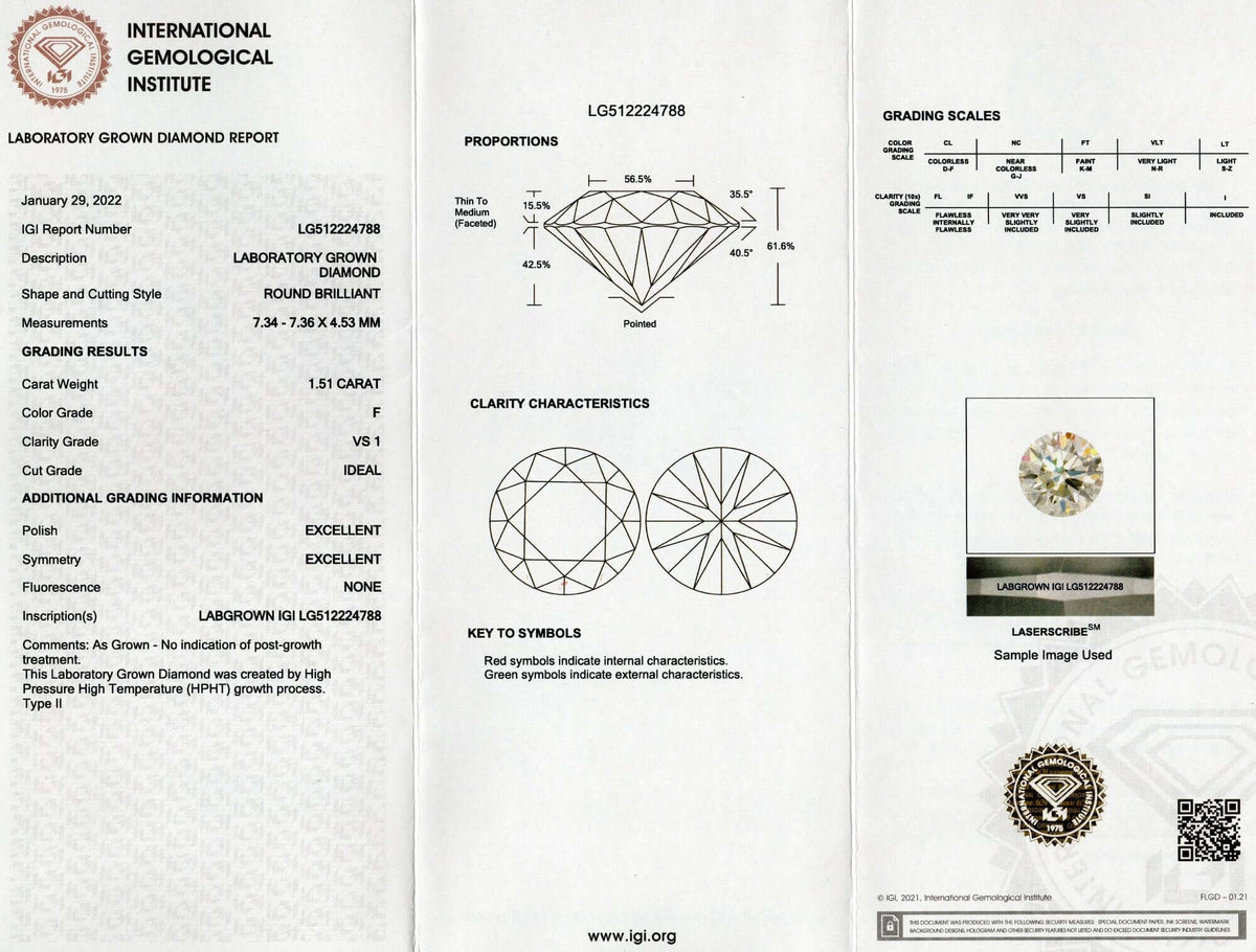 1.5 CARAT LAB CREATED DIAMOND CERTIFIED F VS1 ROUND BRILLIANT CUT LOOSE 1.5ct
