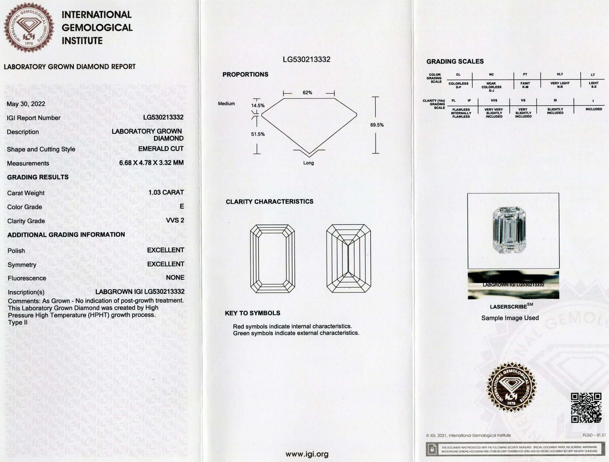 1 CARAT LAB CREATED DIAMOND CERTIFIED E VVS2 EMERALD SHAPE CUT LOOSE COLORLESS