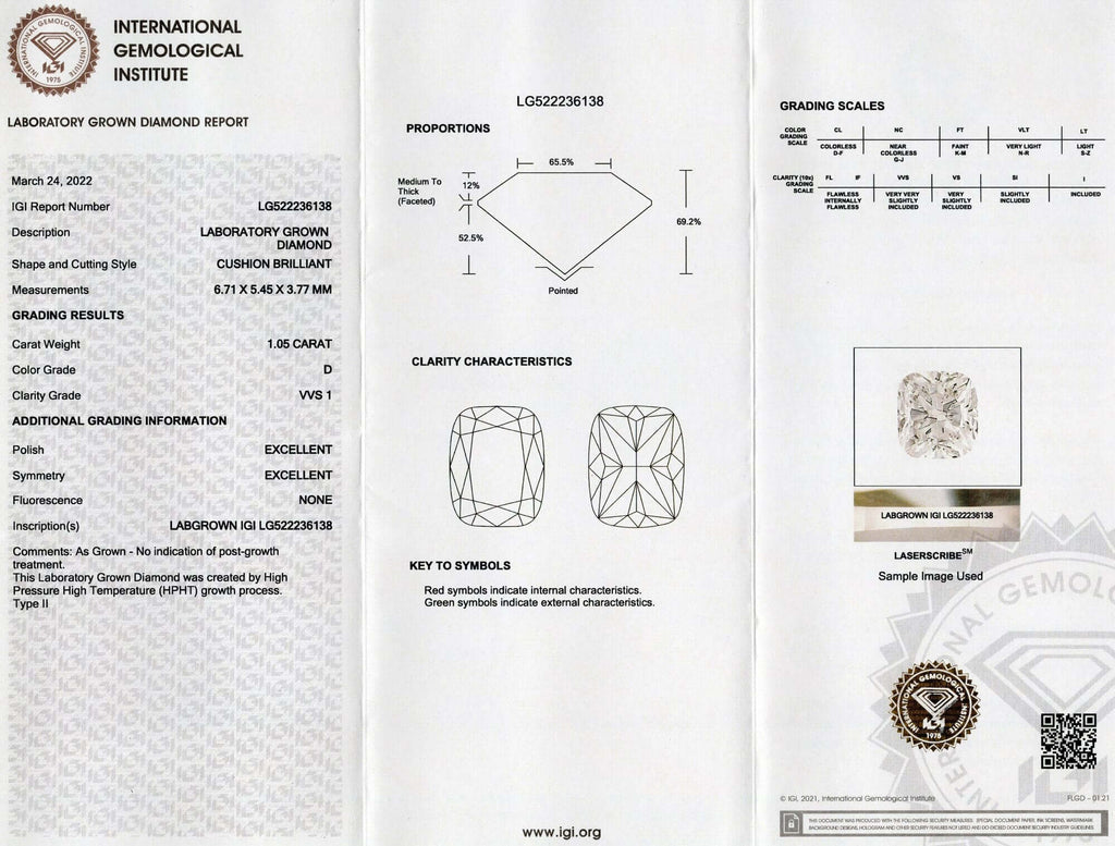 1 CARAT LAB CREATED DIAMOND CERTIFIED D VVS1 CUSHION BRILLIANT COLORLESS LOOSE