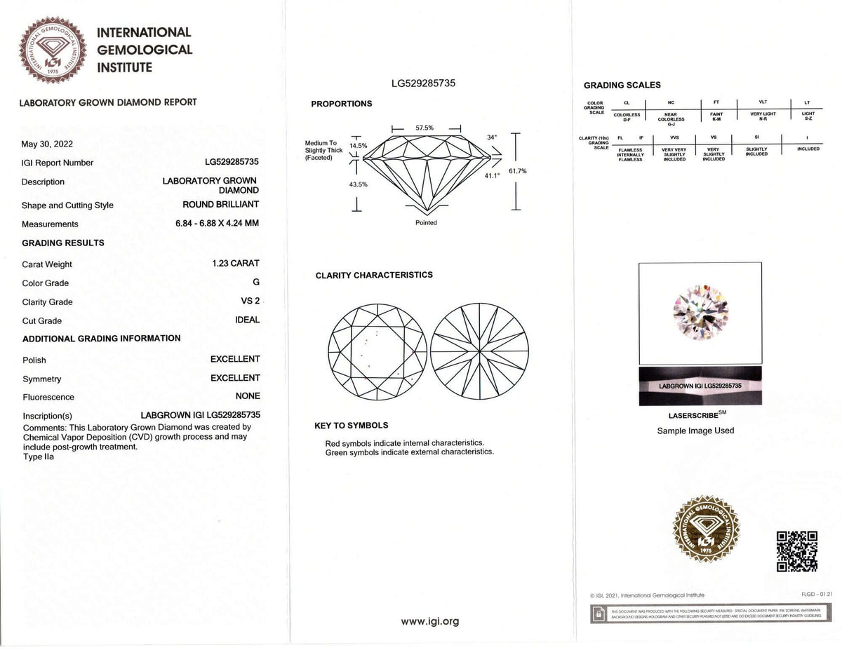 1.5 CARAT LAB CREATED DIAMOND CERTIFIED G VS2 IDEAL CUT ROUND BRILLIANT LOOSE