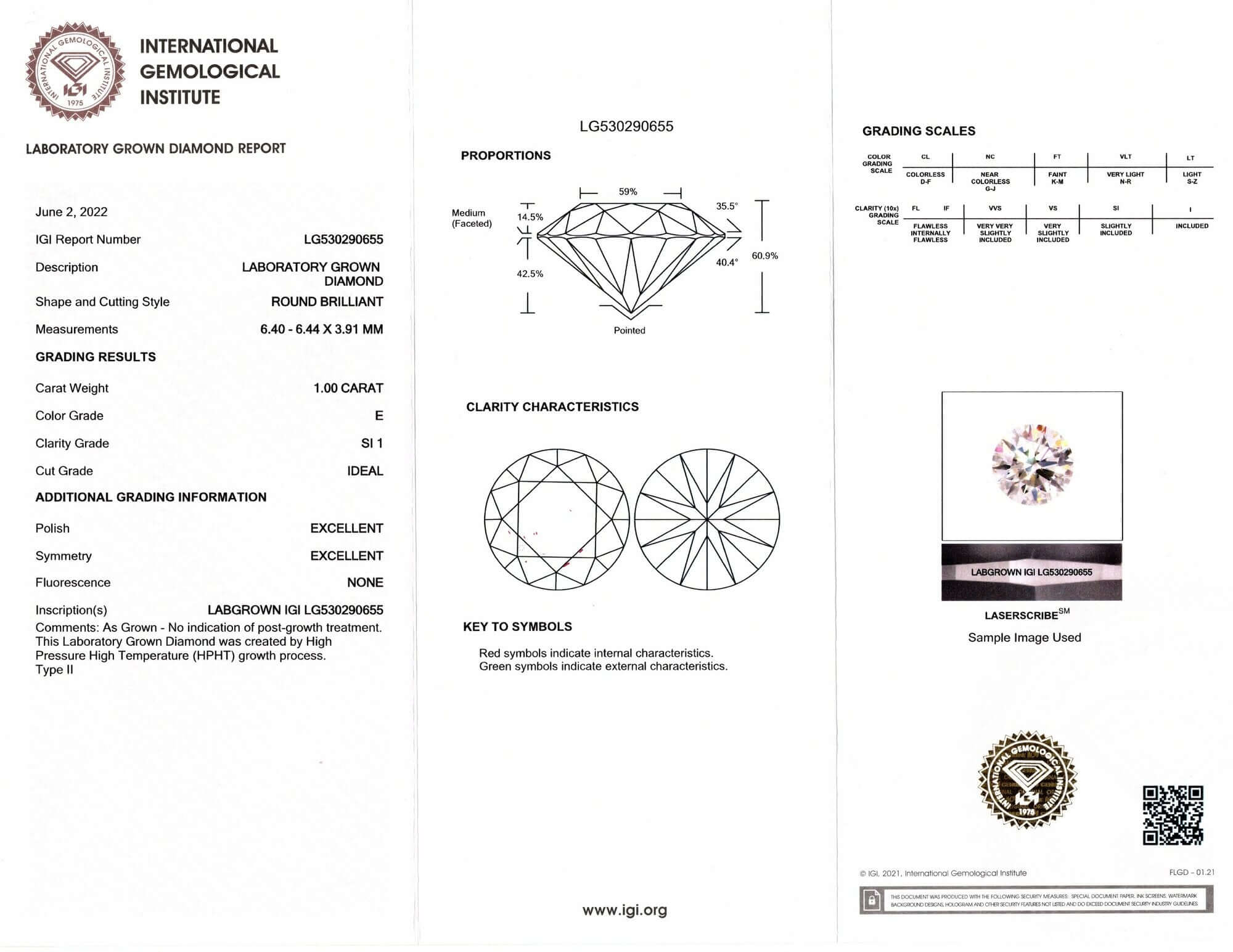 1 CARAT LAB CREATED DIAMOND CERTIFIED E SI1 EXCELLENT ROUND BRILLIANT LOOSE 1ct