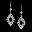 NATURAL DIAMOND SEMI MOUNT DANGLE EARRINGS OVAL SETTING VINTAGE STYLE ART DECO
