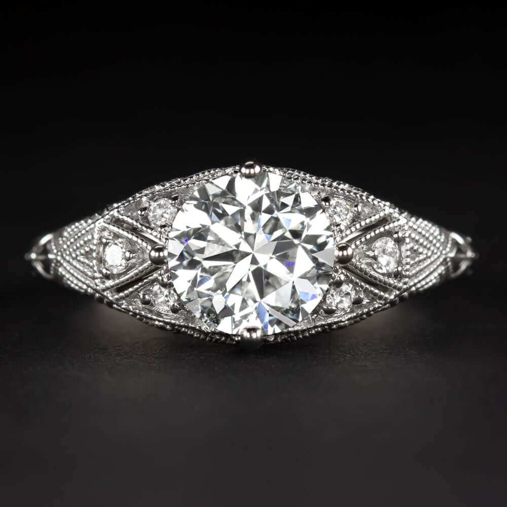 1.10ct CERTIFIED F SI2 DIAMOND ENGAGEMENT RING VINTAGE STYLE ART DECO ROUND 1ct