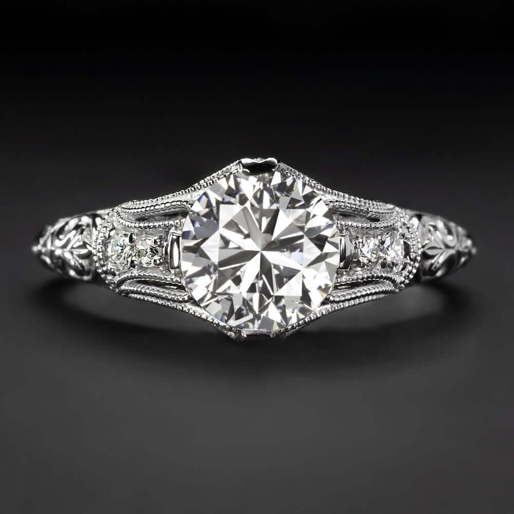 1ct CERTIFIED F SI2 DIAMOND ENGAGEMENT RING ART DECO VINTAGE STYLE WHITE GOLD
