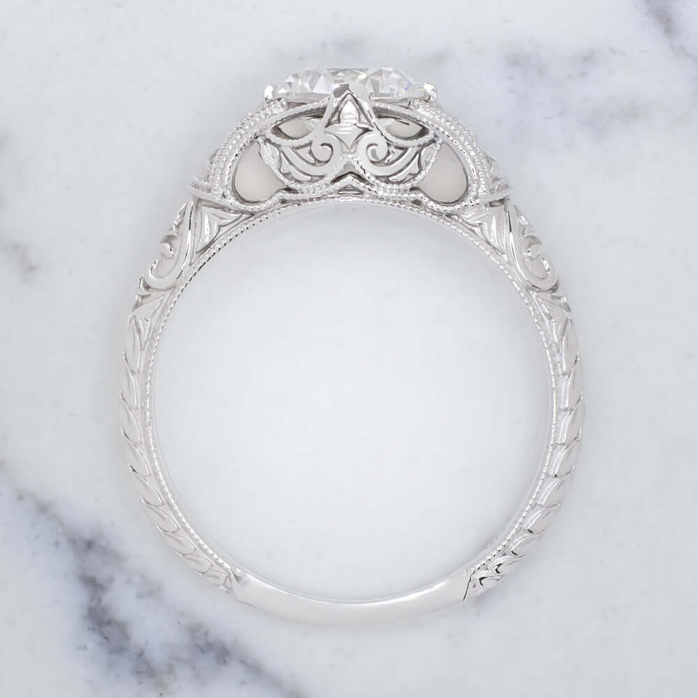 1ct CERTIFIED F SI2 DIAMOND ENGAGEMENT RING ART DECO VINTAGE STYLE WHITE GOLD