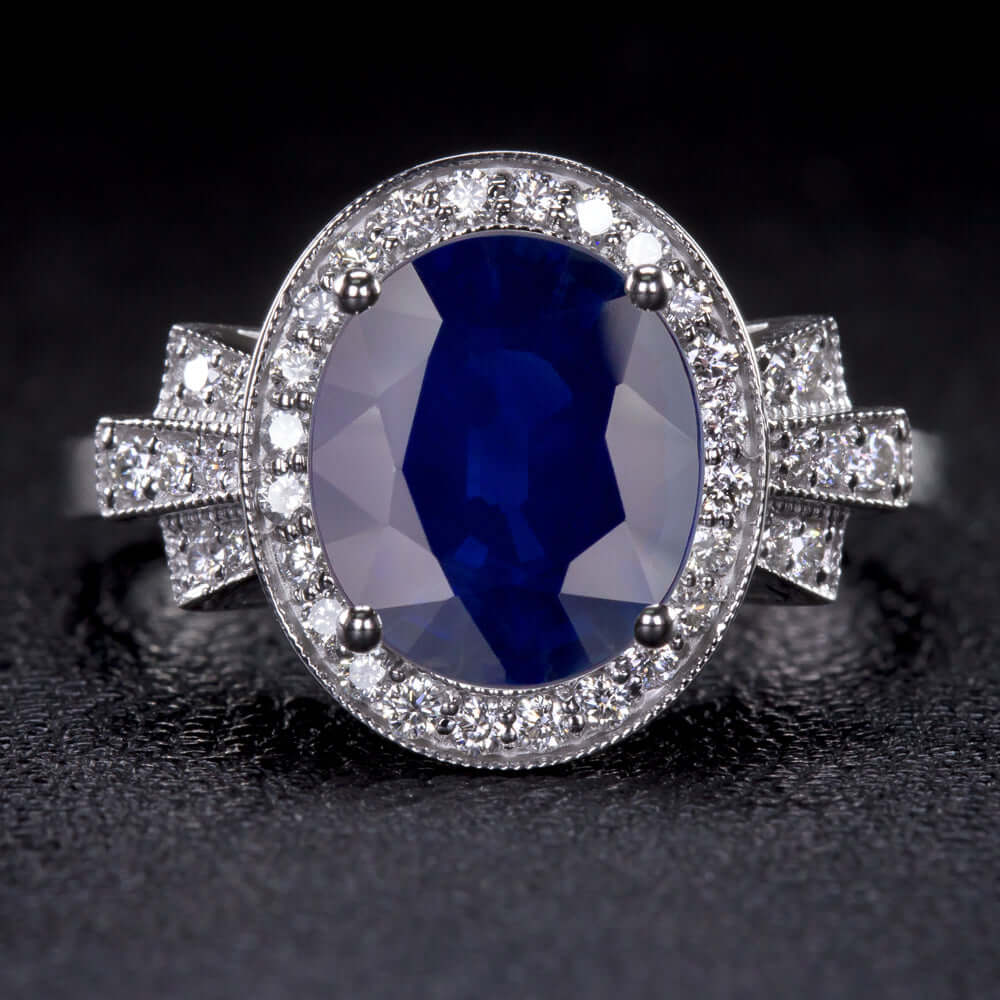 3.89ct GIA CERTFIED SAPPHIRE DIAMOND RING VINTAGE STYLE HALO COCKTAIL OVAL SHAPE