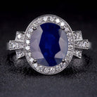 3.89ct GIA CERTFIED SAPPHIRE DIAMOND RING VINTAGE STYLE HALO COCKTAIL OVAL SHAPE